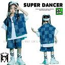 キッズダンス衣装 セットアップ ヒップホップ ダンスファッション ダンス衣装 男の子 ガールズ デニムベスト デニムパンツ フラッグチェック K-POP 韓国