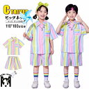 虹色 ストライプ チアダンス 衣装 キッズ 小学生 柄シャツ 半袖 応援団 可愛い ダンス キッズ ハーフパンツ キッズ ダンス 衣装 セットアップ 幼稚園 ダ...
