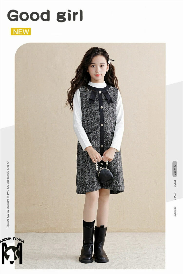 ツイード ワンピース 入学式 女の子 160 2点セット シャツ 卒業式 裏起毛 韓国 小学生 中学生 ジュニア ピアノ発表会 卒服 小学校女子 シャツ フォーマル 子供 長袖 子供服 発表会 キッズ お受験 女子 子供服 学園祭 結婚式 学生 卒園式 プレゼント