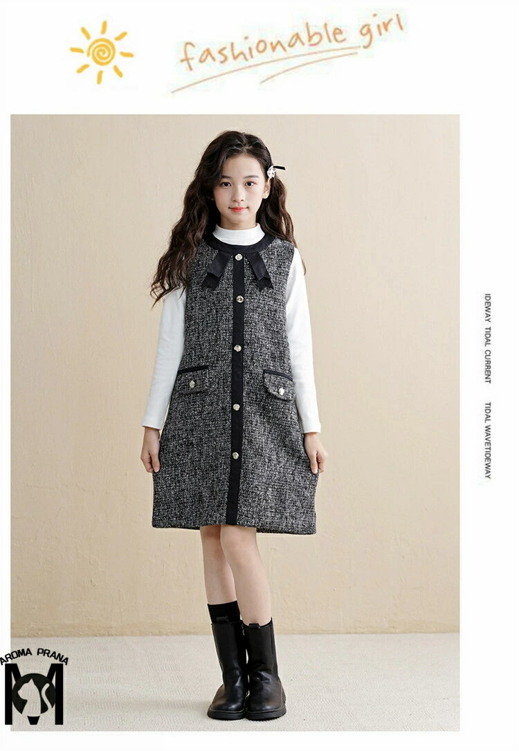 ツイード ワンピース 入学式 女の子 160 2点セット シャツ 卒業式 裏起毛 韓国 小学生 中学生 ジュニア ピアノ発表会 卒服 小学校女子 シャツ フォーマル 子供 長袖 子供服 発表会 キッズ お受験 女子 子供服 学園祭 結婚式 学生 卒園式 プレゼント