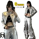 k-pop 衣装 大人 韓国 アイドル 衣装 シルバー ダンス衣装 セットアップ レディース ダンス衣装 大人 コート カーゴパンツ 光沢 女の子 個性派 銀色...