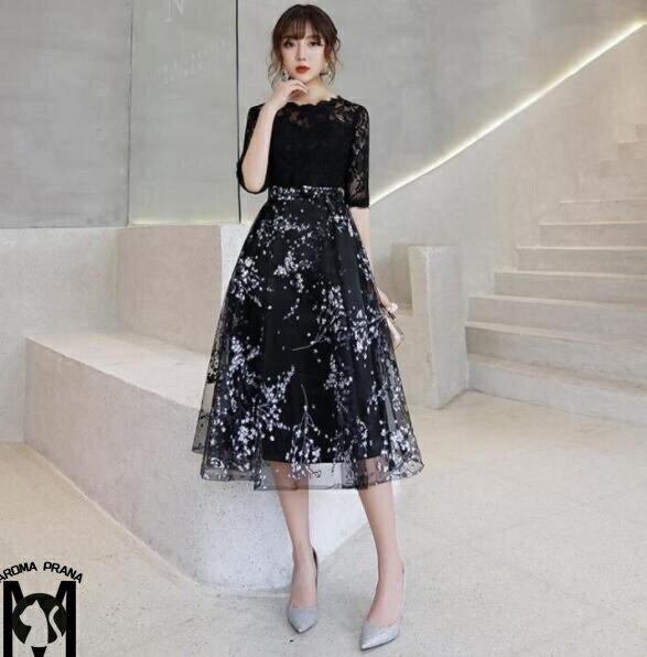 パーティードレス 結婚式ドレス ワンピース 総レース 花嫁 ブライズメイド ミモレ丈 結婚式 入学式 演奏会用 エンパイア 大きいサイズ ロングドレス お呼ばれドレス 二次会 ゲストドレス 袖あり 発表会 上品 ウェディングドレス 着痩せ 20代 30代