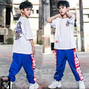 半袖 Tシャツ ホワイト 白 ダンス 衣装 ヒップホップ ダンストップス ダンスパンツ HIPHOP キッズ 上下セットアップ ジャズダンス ズボン サルエルパ...