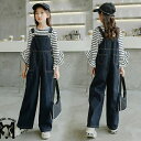 デニムオーバーオール キッズ デニムパンツ サロペット サロペットデニム ロング丈 子供 ワイドパンツ デニム ストレート デニムパンツ 子供服 女の子 ロング...