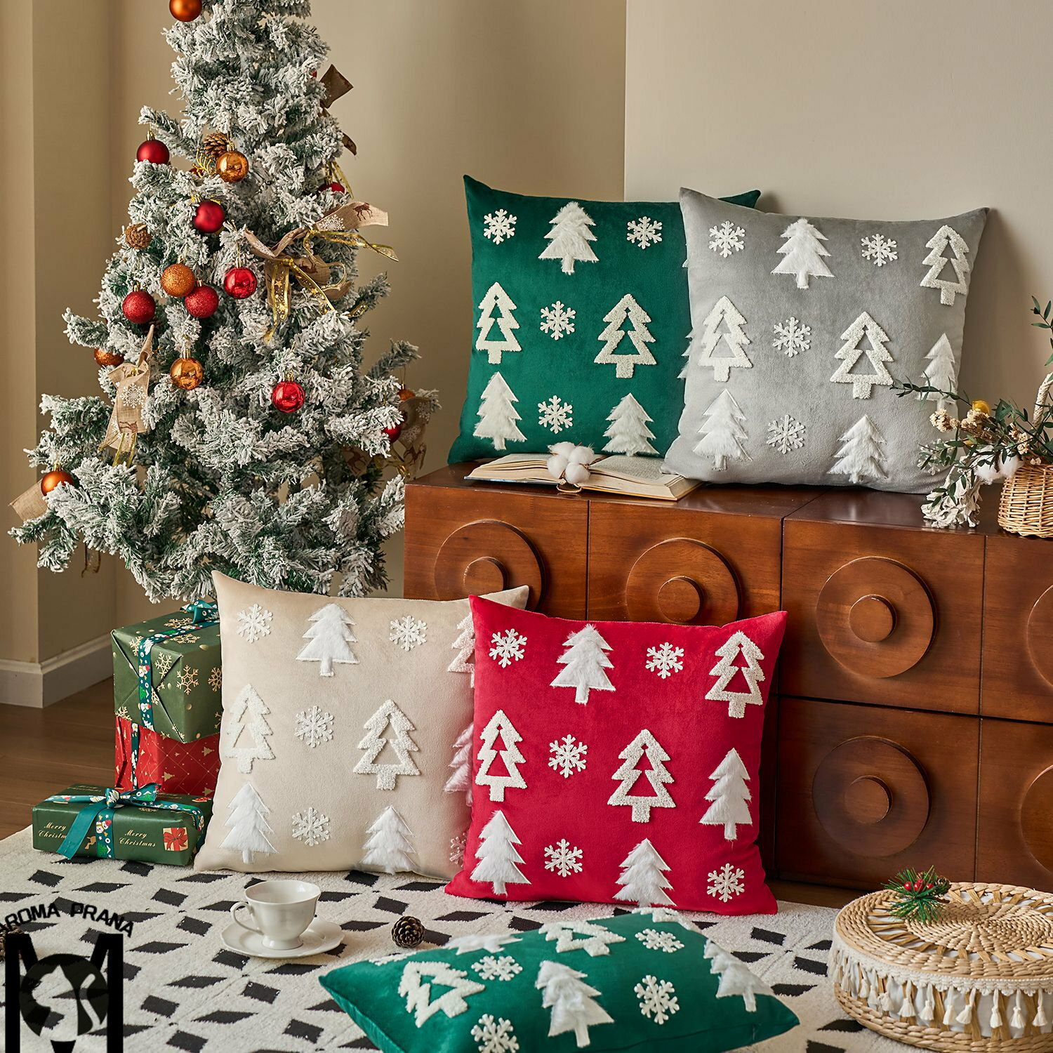 クリスマス クッションカバー 45×45cm 北欧 クッション カバー 30x50cm 洗える クリスマスツリー 背当て おしゃれ 北欧 かわいい シンプル 洗える正方形 座布団カバー 四角 角型 新生活 新居 引越し祝い 新築 選べる4色 45×45cm 30×50cm