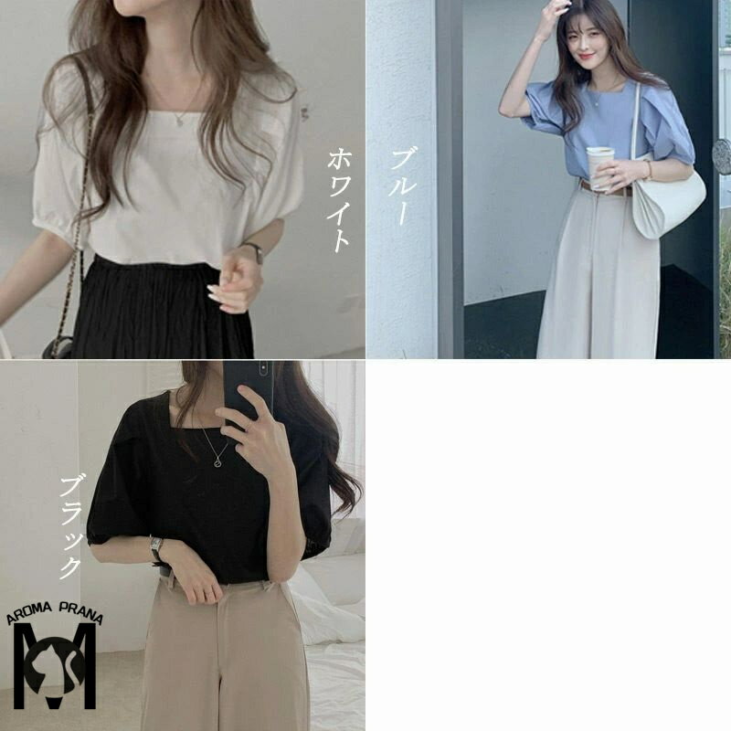 プルオーバー 半袖 シャツ ブラウス レディース 夏 トップス Tシャツ 半袖シャツ シャツブラウス ゆったり tシャツスクエアネック パフスリーブ 白シャツ 着痩せ 体型カバー カジュアル 20代 30代 40代 50代 大きいサイズ 白 春夏 送料無料