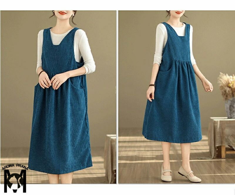 ワンピース ロングワンピース オールインワン チュニック サロペット キャミワンピース コーデュロイ オーバーオール ノースリーブ 重ね着 春物 春 タック入り ポケット付き 秋 ロング aライン カジュアル ゆったり 大きいサイズ 無地 体型カバー シンプル お洒落 送料無料