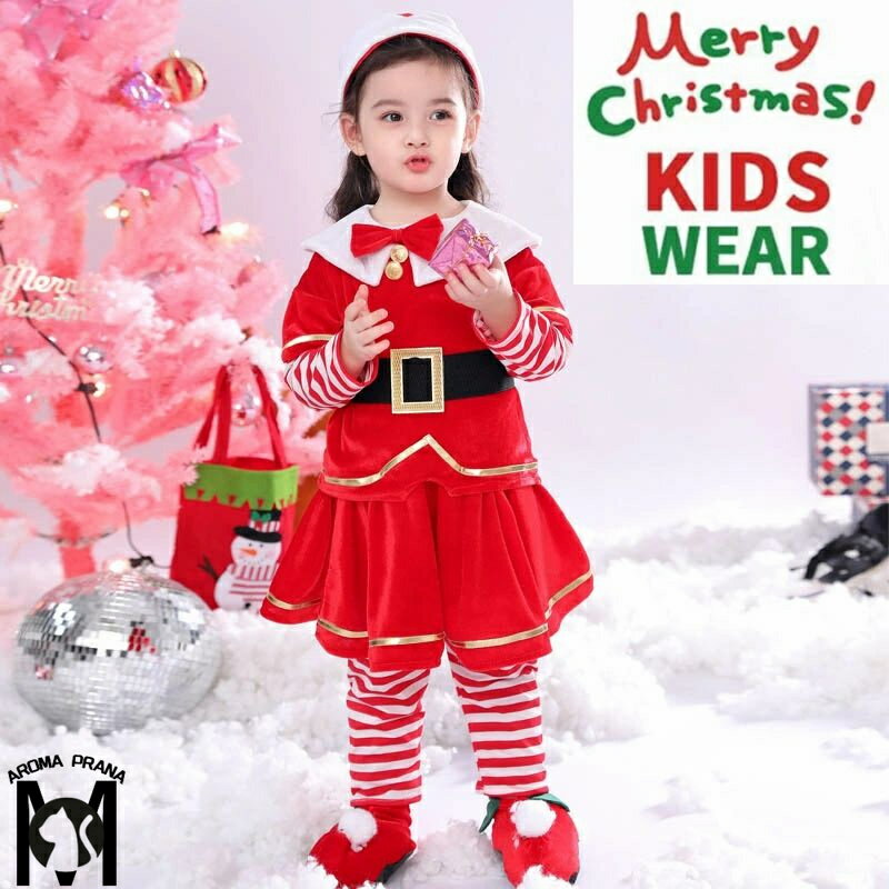 送料無料サンタ服 女の子 キッズ サンタコスプレ サンタクロース クリスマス衣装 3点セット ワンピース フード付き プレゼント コスチューム 仮装 コスチューム