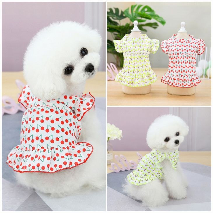 【着用動画あり】犬 服 ワンピース ドレス 小型犬用 女の子 エメリール ペット服 お出かけ キャミソール サクランボ かわいい ペットウェア お散歩 ワンピース ペット用スカート おしゃれ メール便OK 【a137】【送料無料】
