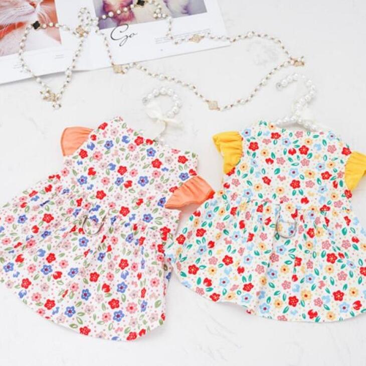 超可愛い! かわいい 犬 服 犬服 秋服 Dカン 新作 小型犬用 女の子 パピー フリル袖 小花柄 インスタ ワンピース お出かけ かわいい ドッグウェア ペットウェア お散歩 おしゃれ シンプル サマー メール便OK【a260】【送料無料】
