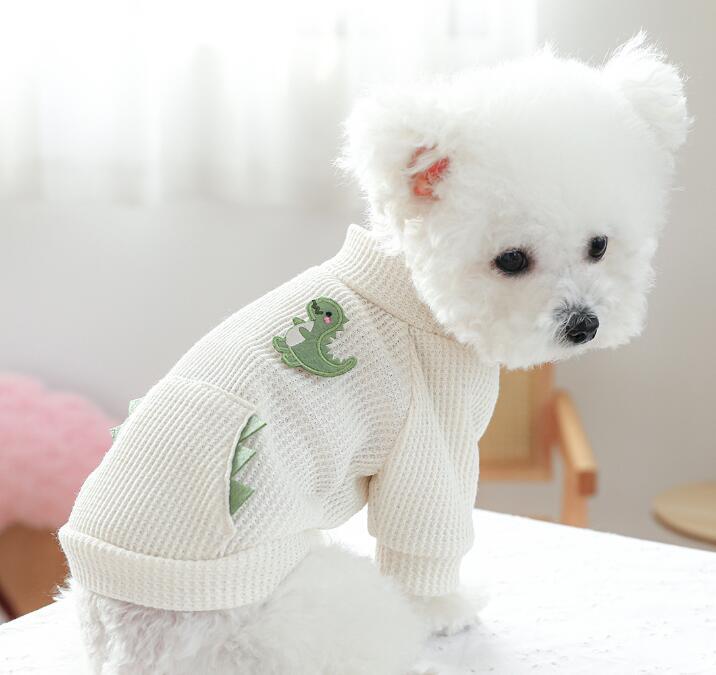 新作 超!可愛い 秋服 犬服 小型犬服 カットソー 刺繍 ポイント 恐竜 ワッフル風生地 かわいい 春シャツ 春トップス 春ニット パピー ワンちゃん 犬用品 犬洋服【a359】【送料無料】