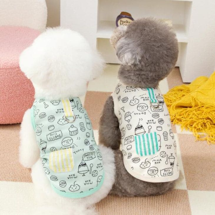 Tank Tops - 【1000円ポッキリ】お菓子デザイン 可愛い 春用ペットウェア 小型犬タンクトップ ノースリーブ パステル配色 Dカン装備 ポケット付き ワンポイント ストライプ 犬洋服 猫洋服 春シャツ 犬用品 パピー向け 春 服 夏 カワイイ 涼しい お菓子 パステル タンク かわいい【a371】