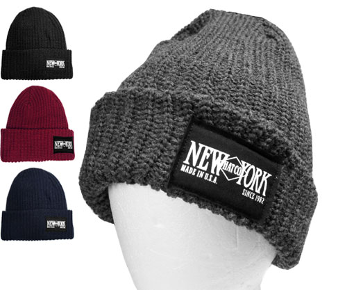 NEW YORK HAT（ニューヨークハット）ニットキャップ　#4581 CHUNKY NEW YORK HAT PATCH　チャンキーニューヨークハットパッチ　グレー　ブラック　バーガンディ　ネイビー