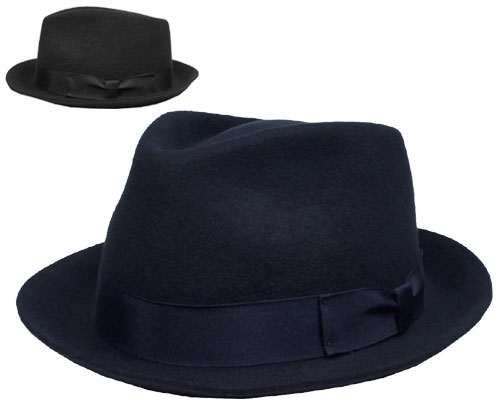 Felt Hat　レスコー型ハット　紺　黒　ネイビー　ブラック　ハット　フェルトハット　中折れハット　カラー　メンズ　レディース　男女兼用 中央帽子