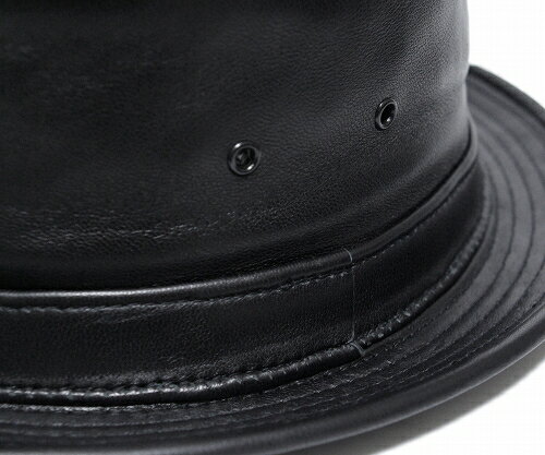 ニューヨークハット 帽子 ポークパイハット NEW YORK HAT 9246　LAMBSKIN STINGY ラムスキン　スティンジー　Black レザー 大きいサイズ　XXL メンズ　レディース　送料無料 別注