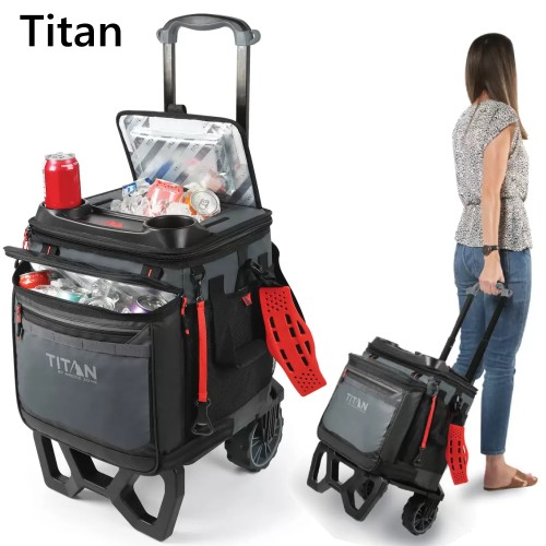 【直送便】202403タイタン 60缶クーラーバッグ キャリーカート付きTitan Rolling Cooler Bag Cartドリンクホルダー 保冷能力 高性能断熱材ショルダーストラップクーラーボックスアウトドア キャンプ 2622035