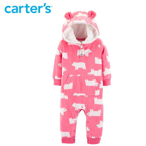 【在庫限り】CARTERS カーターズ ジャンプスーツ 12m米国サイズ 72-76cm 赤ちゃん用 幼児用carter's フリース JUMPSUIT　ロンパースサイズ 9.3-11.1kg長袖 フード付き 耳付き 女の子【smtb-ms】0959010-p