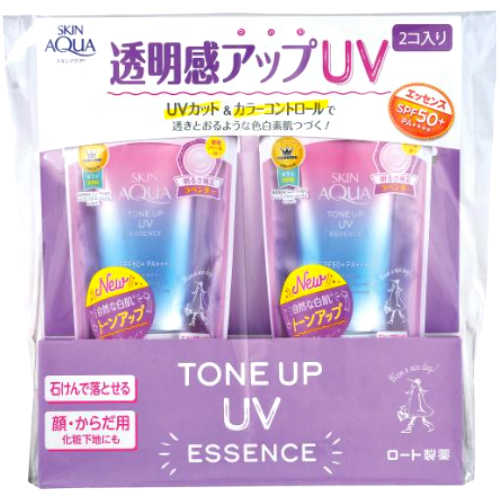 【直送便】202304スキンアクア トーンアップ UV エッセンスSPF50 PA SKIN AQUA TONEUP UV ESSENCEロート製薬 エッセンス エッセンス 60g×2本 UVカット 日焼け止め 顔 メイクスーパーウォータープルーフ 水に強い 着色料フリー