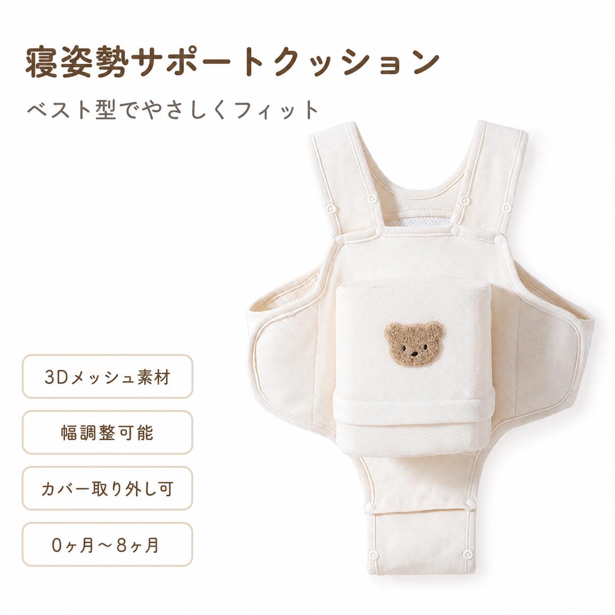 寝返り防止 寝返り防止クッション 寝返り防止ベルト 赤ちゃん 寝るうつ伏せ防止 赤ちゃん ベビー 窒息防止 クマ柄 カバー取り外し可能 サポート 寝返り防止クッション 通気性 簡単装着 調整可 洗える うつ伏せ対策 新生児 0ヶ月～8ヶ月 綿素材 出産祝い プレゼント ギフト