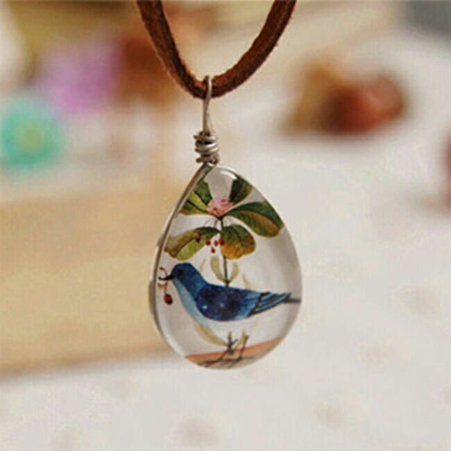 【ポイント10倍★送料無料】 ネックレス 青い鳥 ペンダント スウェード 紐 幸福 幸運アクセサリー レディース チョーカー ペンダント ウエディング 襟 フォ...