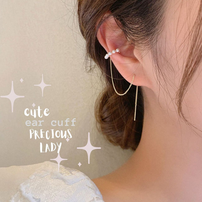 【ポイント10倍★送料無料】 イヤーカフ 人気 シンプル レディース パール チェーン ピアス ゴールド 可愛い イヤリング 大ぶり パーツ ノンホールピアス ...