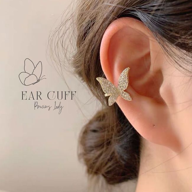 【ポイント10倍★送料無料】 イヤーカフ 人気 シンプル レディース イヤリング 大ぶり パーツ ノンホールピアス フェイクピアス イヤーフック イヤークリップ イヤーカフス フープ イヤカフ 蝶 バタフライ ゴールド ビジュー 痛くない ビジュー ジュエリー