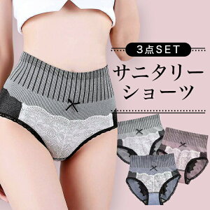 サニタリー ショーツ 3点セット パンツ 生理用ショーツ 夜用 生理用品 産褥ショーツ パッド ナプキン ハイウエスト レディース ヒップアップ 産後 人気 ルームウェア 下着 パンティ 深め セクシー サポート レース パンティー 可愛い 冷え性 腹巻 マタニティ 暖かい 可愛い