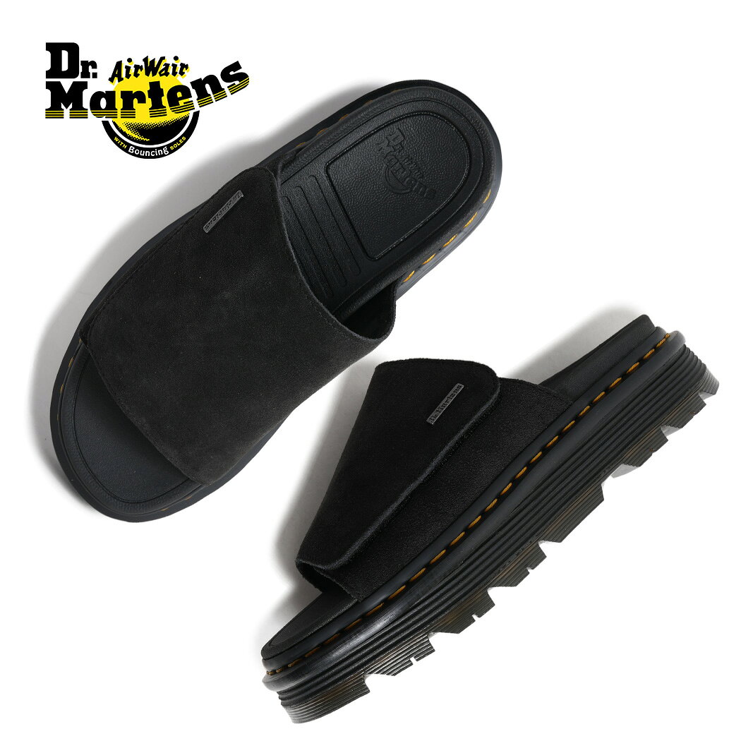 【15時までのご注文で即日発送！！】Dr.Martens ドクターマーチン ZEBZAG SLIDE ゼブザグ スライド サンダル BLACK ( スエード 黒 ブラック SANDAL イエローステッチ メンズ レディース 42409001 )