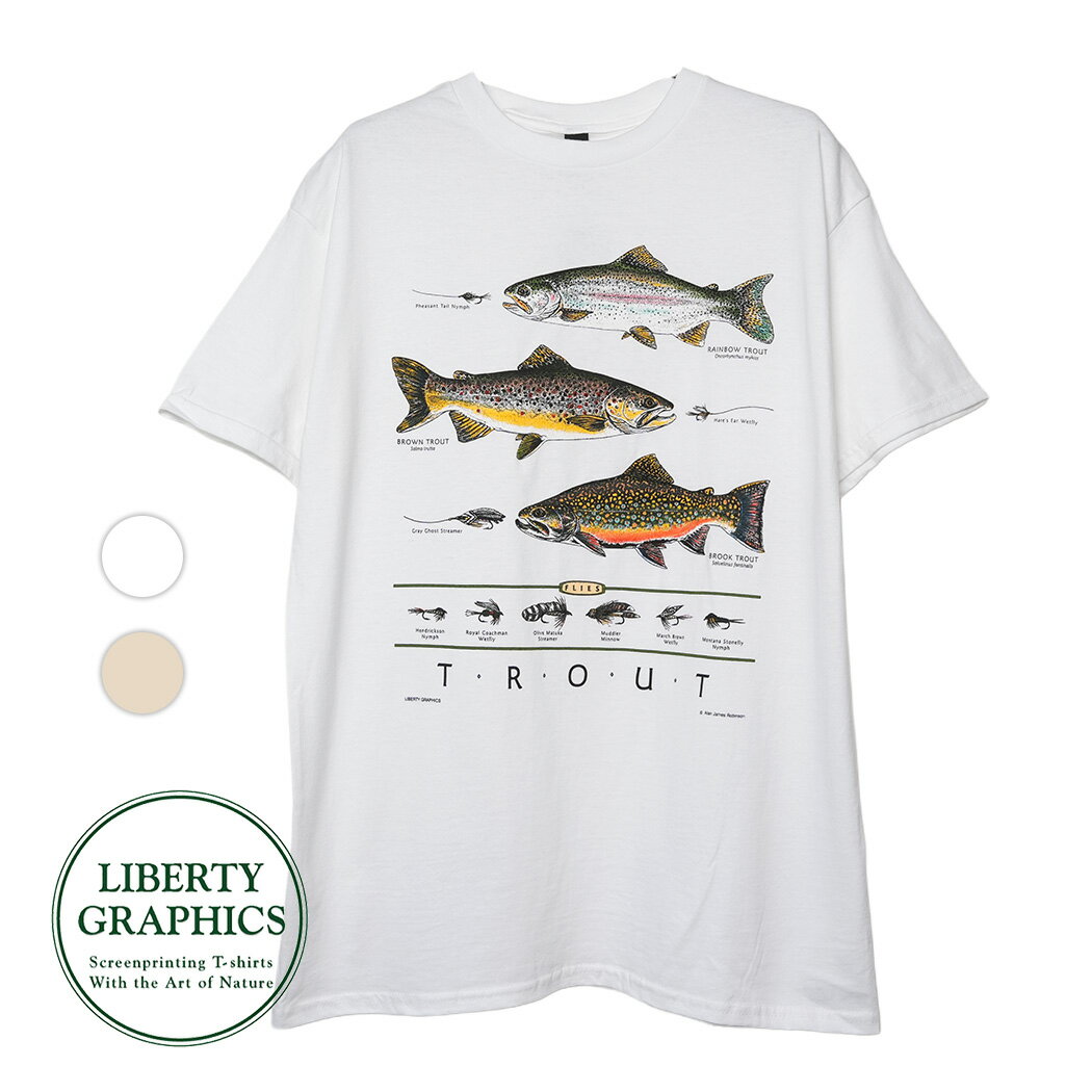 樂天商城 - 【15時までのご注文で即日発送！！】LIBERTY GRAPHICS リバティ グラフィックス 386 Tシャツ トップス Trout & Flies Adult Natural T-shirt NATURAL WHITE ( 魚 白 プリント デザイン アート 半袖 メンズ レディース )