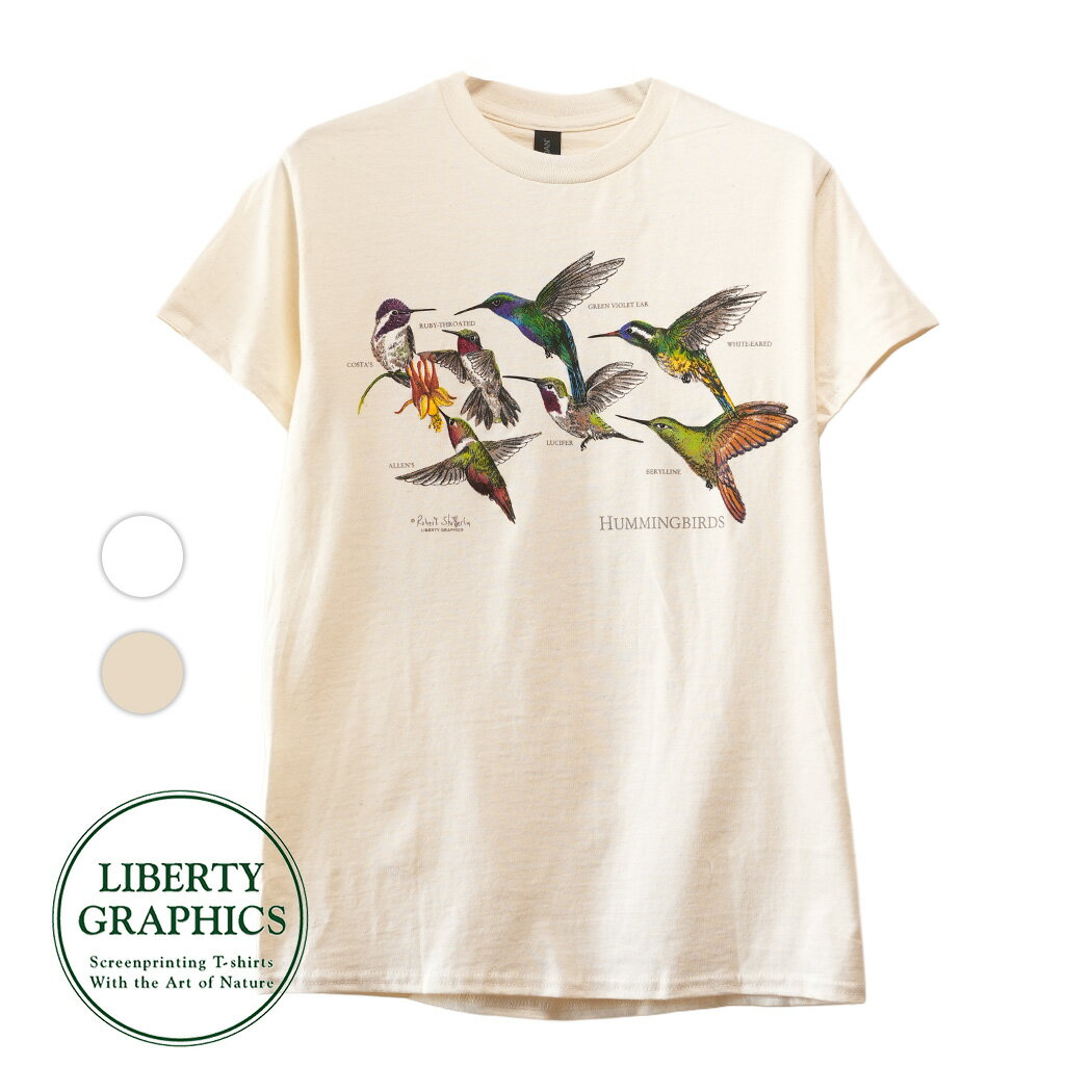 Rakuten - 【お買い物マラソン限定クーポン配布中！！】LIBERTY GRAPHICS リバティ グラフィックス 472 Tシャツ トップス Hummingbirds T-shirt WHITE ( 鳥 白 プリント デザイン アート 半袖 プリント メンズ レディース )