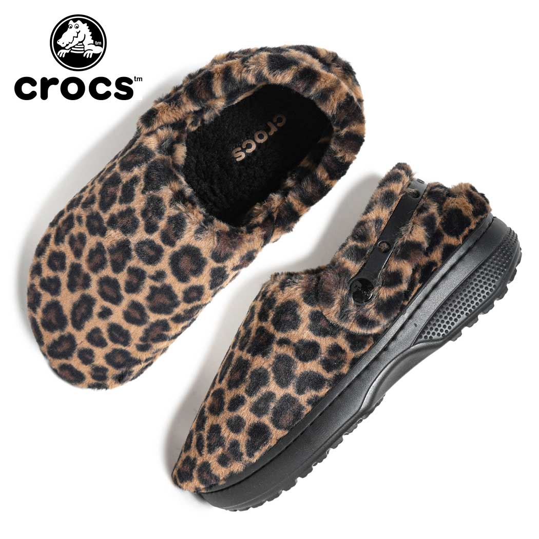 【15時までのご注文で即日発送！！】crocs クロックス アニマル クロッグ ミュール サンダル Classic Unfurgettable Animal Clog SEPIA LEOPARD ファー ボア レオパード レディース ウィメンズ 暖かい 冬用 もこもこ かわいい 212002-2LD