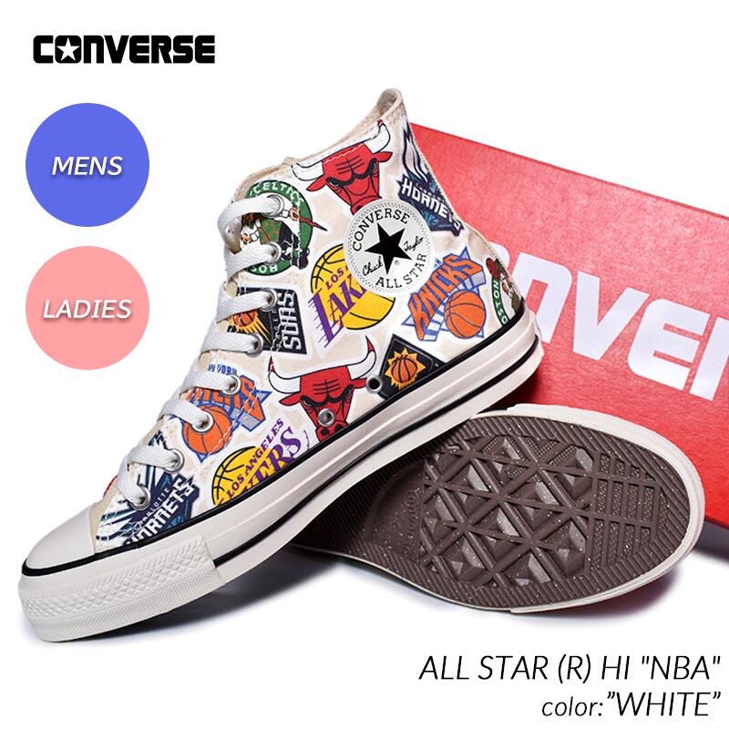 CONVERSE ALL STAR (R) HI "NBA" WHITE コンバース オールスター ハイ スニーカー ( 国内正規品 総柄 白 ホワイト ワッペン メンズ レディース ウィメンズ 31309400 )