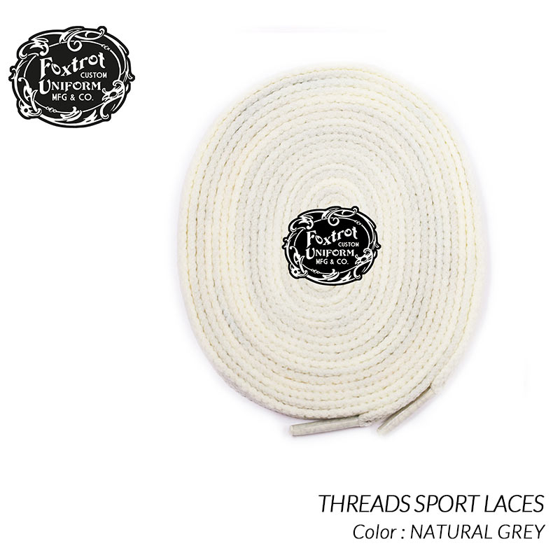 ｜【ネコポス可】Foxtrot Uniform THREADS SPORT LACES NATURAL GREY フォックストロット ユニフォーム シューレース スニーカー ( 120cm 170cm ナチュラル グレー 靴紐 ) ブランド Foxtrot Uniform 商品名 THREADS SPORT LACES カラー NATURAL GREY 素材 コットン/内容量：2本入り 商品説明 シンガポール在住のヴィンテージスニーカーマニアであるFox氏が手掛けるシューレース『Foxtrot Uniform』をついに取り扱い始めました。 1985年製のAIR JORDAN 1 オリジナルやDUNKの靴紐など、ヴィンテージスニーカーの靴紐からインスパイアされて作り上げられたこのシューレースは、ヴィンテージ独特の経年劣化の色あせ具合などを忠実に再現し、まるで本当に昔からある靴紐のような仕上がりになっています。 長年、愛用されているスニーカーにつけて、いつもと違う雰囲気が楽しめるアイテムです。 120cmは、ローカット、170cmは、ハイカットのスニーカーにオススメです。 ヴィンテージ独特の経年劣化の色あせ具合などを忠実に再現したファッションシューレース『Foxtrot Uniform THREADS SPORT LACES』是非、お試しください。 ・120cmの靴紐 ローカットシューズ用(シューホール数6~7)になり、170cmの靴紐 ハイカットシューズ用(シューホール数8~9)になりますので、お間違いないよう、お気を付けください。 ※注意 ・個体ごとに若干の差異がある場合がございます。可能な限り現物に近い色味の写真を掲載をしておりますが、お客様のモニターの設定などにより現物との色味に差異が生じる場合もございます。あらかじめご了承ください。 ■ Different Color