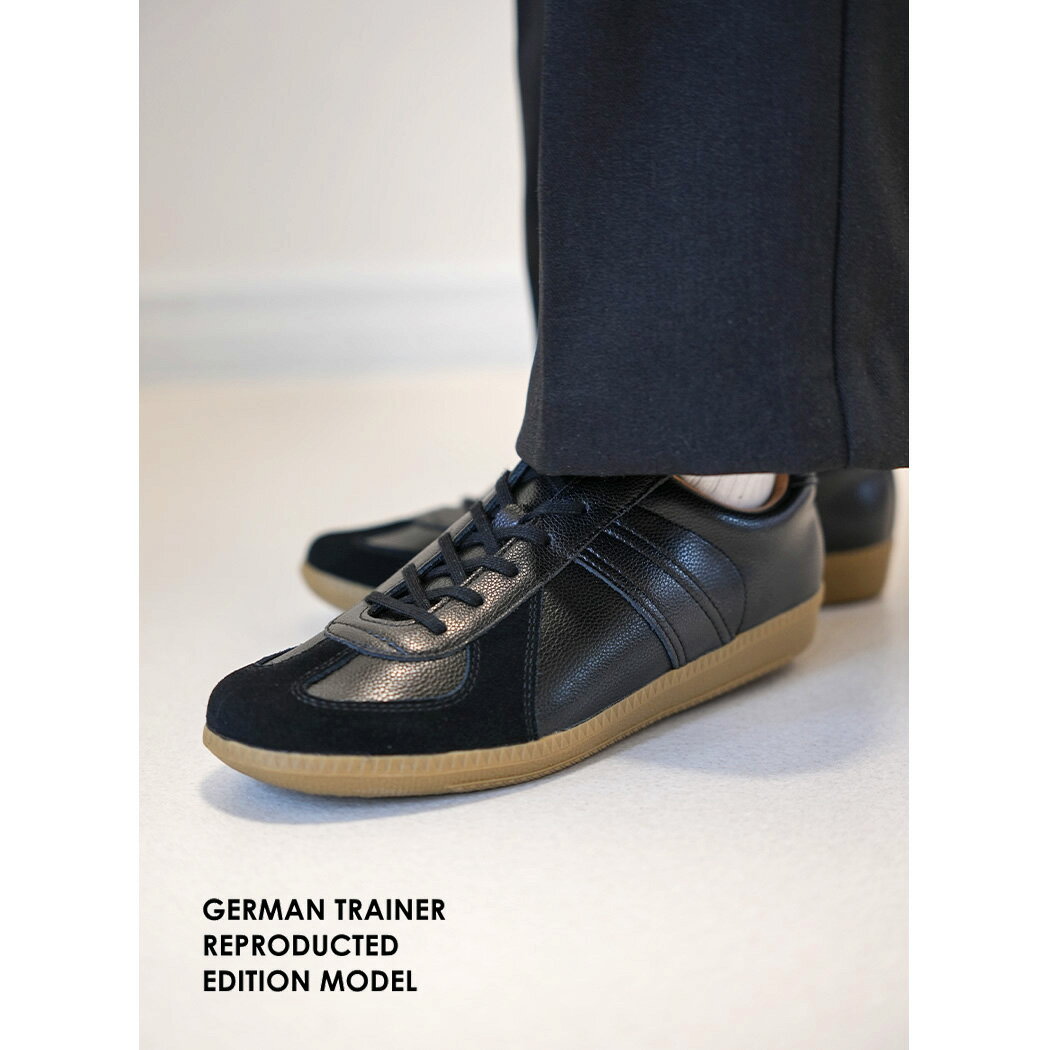 樂天商城 - 【お買い物マラソン限定クーポン配布中!!】GERMAN TRAINER ジャーマントレーナー ローカット スニーカー REPRODUCTED EDITION MODEL BLACK ( ブラック 黒 ガムソール 42500BLK )