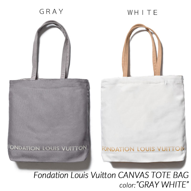 日本未発売 Fondation Louis Vuitton CANVAS TOTE BAG GRAY WHITE フォンダシオン ルイヴィトン キャンバス トートバッグ 内ポケット付..