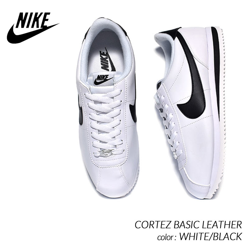 NIKE CORTEZ BASIC LEATHER "WHITE/BLACK" ナイキ コルテッツ ベーシック レザー スニーカー ( 白 ホワイト 黒 ブラック メンズ 819719-100 )のサムネイル