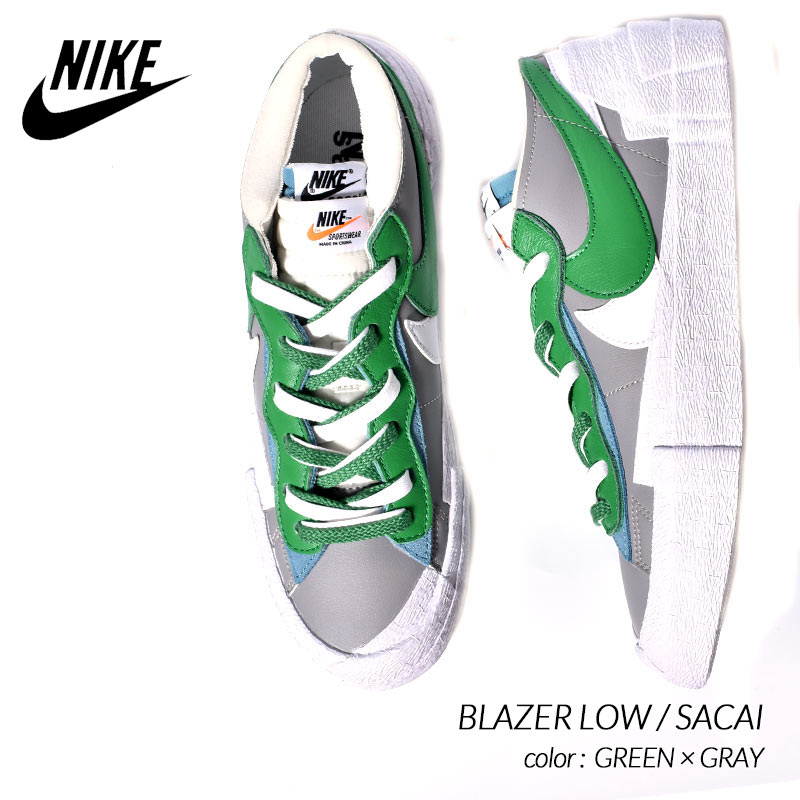 メンズ靴, スニーカー NIKE SACAI BLAZER LOW GREEN GRAY ( DD1877-001 )
