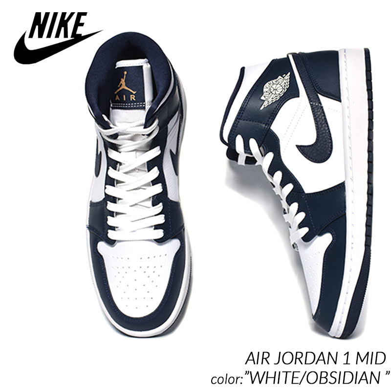 NIKE AIR JORDAN 1 MID "WHITE/OBSIDIAN" ナイキ エア ジョーダン 1 ミッド スニーカー ( 白 ホワイト 紺 ネイビー メンズ 554724-174 )のサムネイル