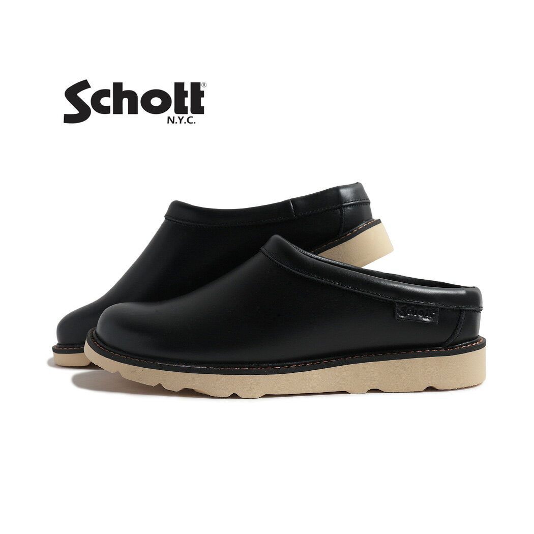 【イーグルス感謝祭限定クーポン配布中！！】Schott ショット レザー ミュール クロッグ サボ ブーツ サンダル レザーシューズ Leather Clog BLACK ( ブラック 黒 メンズ 本革 日本製 S23004BLK )