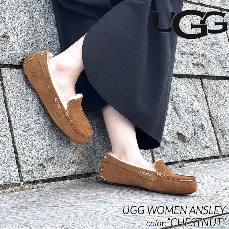 アグ ローファー レディース UGG WOMEN ANSLEY CHESTNUT アグ ウィメンズ アンスレー モカシン パンプス シューズ レディース ( ローファー ベージュ 茶色 1106878 )