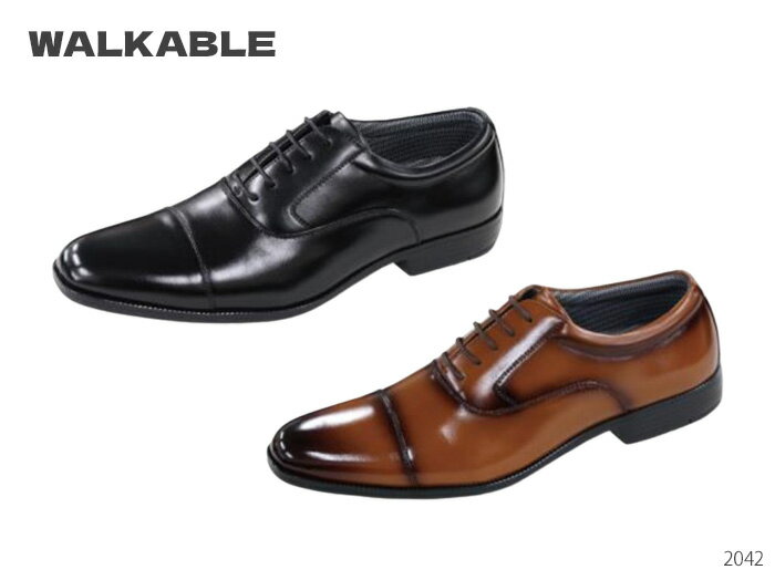  WALKABLE ウォーカブル 2042 ストレートチップ メンズ ビジネスシューズ 合皮 防水 防滑 軽量 幅広 3E 靴 紳士靴