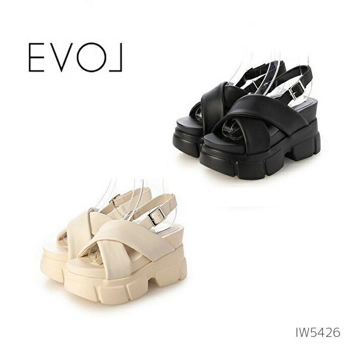 【6/5(木)限定!ポイント16倍確定!要エントリー】 EVOL イーボル 厚底 クロスベルト バックル サンダル IW5426 レディース ボリュームソール サンダル プラットフォーム ベルト