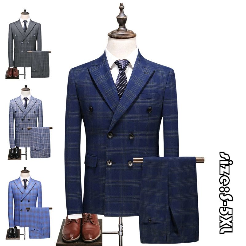 【50%OFFクーポン】メンズスーツ 3ピーススーツ ビジネススーツ メンズスーツスリーピーススーツ 4つボタンスーツ メンズ スリムスーツ 男性用 紳士服 大きいスーツ セットアップ ファッション オシャレ 高品質 フォーマル 結婚式 全4色 スーツスーツ チェック柄