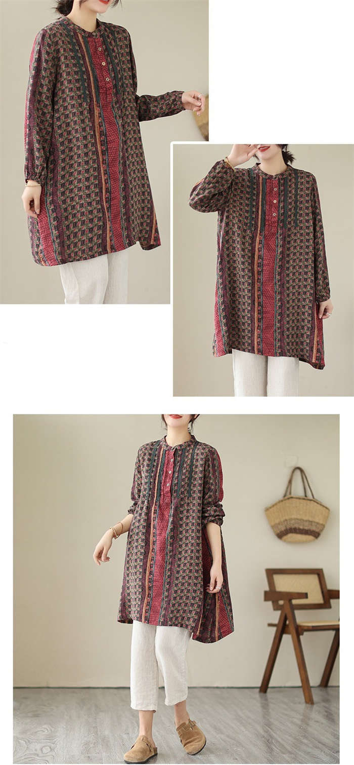 【クーポン最大1000円OFF!】チュニック レディース ワンピース 夏 春 花柄 チュニックブラウス ミニ丈ワンピース ロングシャツ Aライン ポケット ゆったり 綿麻 長袖 体型カバー 二つの腕カバー 涼しい 通勤 通学 普段着 デート ブラウス ロング シャツ チュニック