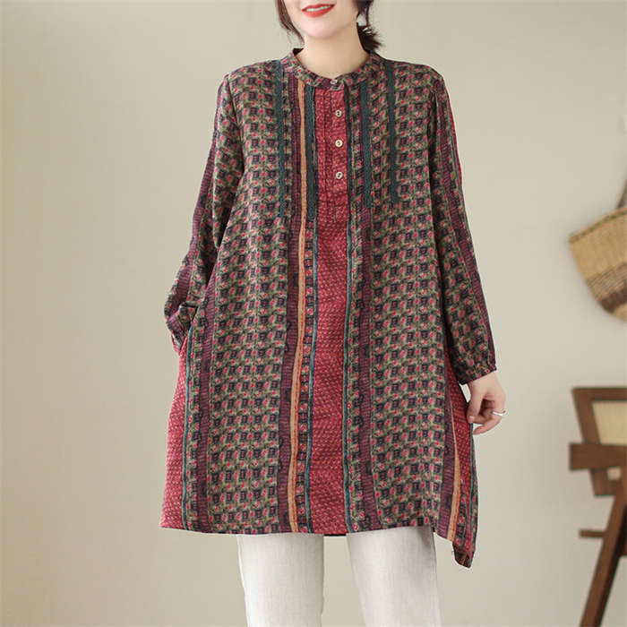 【クーポン最大1000円OFF!】チュニック レディース ワンピース 夏 春 花柄 チュニックブラウス ミニ丈ワンピース ロングシャツ Aライン ポケット ゆったり 綿麻 長袖 体型カバー 二つの腕カバー 涼しい 通勤 通学 普段着 デート ブラウス ロング シャツ チュニック