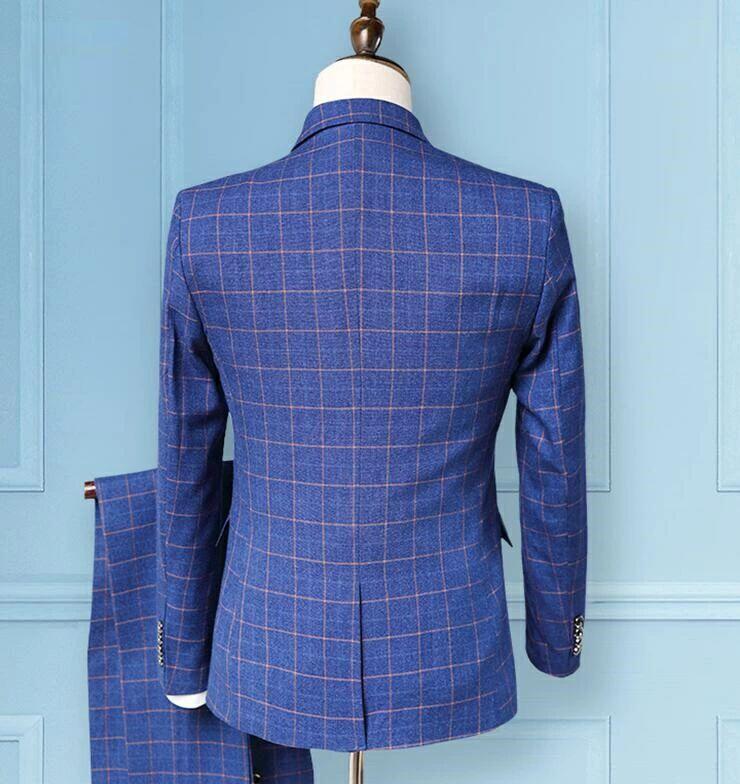 【クーポン最大1000円OFF!】スリーピース チェック柄メンズスーツ 高級感 冠婚葬祭 オフィス ビジネス セレモニー フォーマル カジュアル 結婚式 二次会 卒業式 通勤就活面接 お呼ばれ パーティー 司会 大きいサイズM・3XL タキシード 長袖 細身 紳士服 礼服