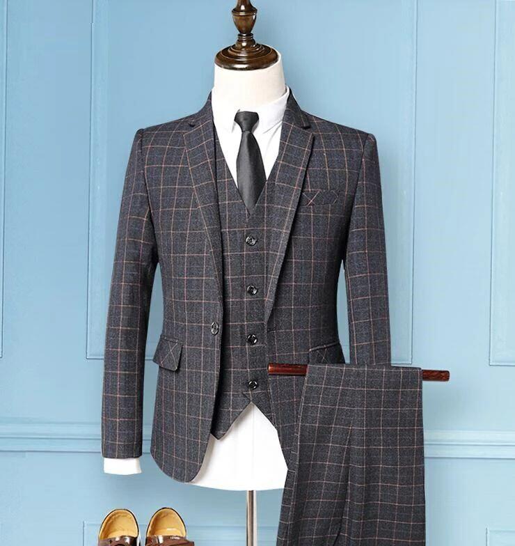 【クーポン最大1000円OFF!】スリーピース チェック柄メンズスーツ 高級感 冠婚葬祭 オフィス ビジネス セレモニー フォーマル カジュアル 結婚式 二次会 卒業式 通勤就活面接 お呼ばれ パーティー 司会 大きいサイズM・3XL タキシード 長袖 細身 紳士服 礼服