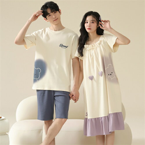 【クーポン利用で最大1000円OFF!】ペア パジャマ 半袖 夏 男女2着 セット メンズ レディース ワンピース 綿100% ペアパジャマ ギフト おしゃれ カップル ペア 結婚祝い プレゼント スウェット 上下セット 部屋着 パジャマ カップル お揃い ルームウェア パジャマ 春夏