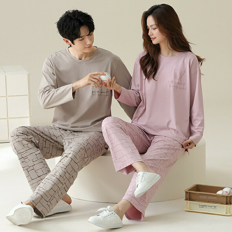 【クーポン利用で最大1000円OFF!】ペア パジャマ 長袖 男女2着 セット 綿100％ 春 秋 ルームウェア オーバーサイズ クルーネック 冬 コットン ペアパジャマ 結婚祝い プレゼント お祝い おもしろ 春秋 夫婦 ギフト 上下セット 柔らかい シンプル ゆったり カップル