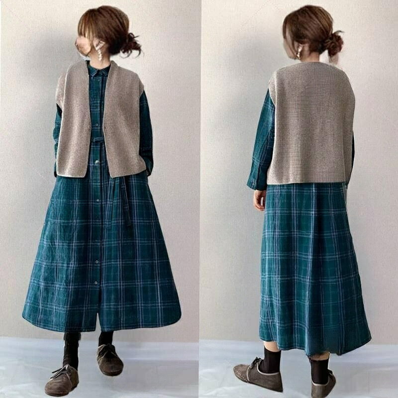 楽天スーパーSALE10%OFF ワンピース レディース きれいめ 秋冬 膝丈ワンピース 2点セット 長袖 シャツ..